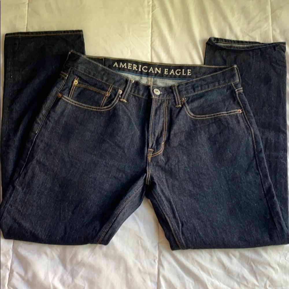 AE Slim Straight Dark Wash Jeans. 34x30